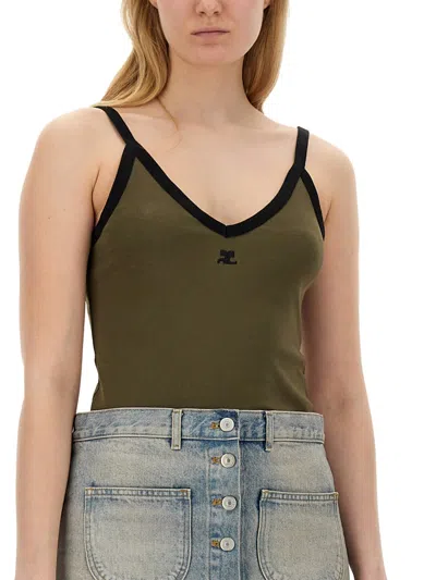 Shop Courrèges Tops With Logo In Green