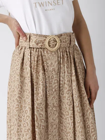 Shop Twinset Cotton Skirt In Ecru