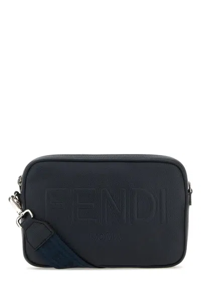 Shop Fendi Navy Blue Leather Camera Case Crossbody Bag