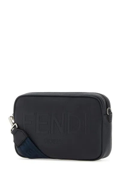 Shop Fendi Navy Blue Leather Camera Case Crossbody Bag