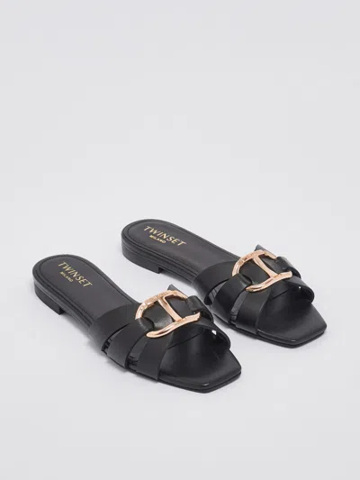 Shop Twinset Fabric Sandal In Nero