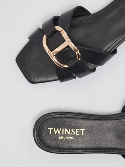 Shop Twinset Fabric Sandal In Nero