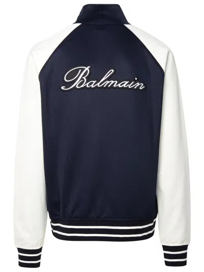 Shop Balmain Blue Cotton Blend Sweatshirt In Black