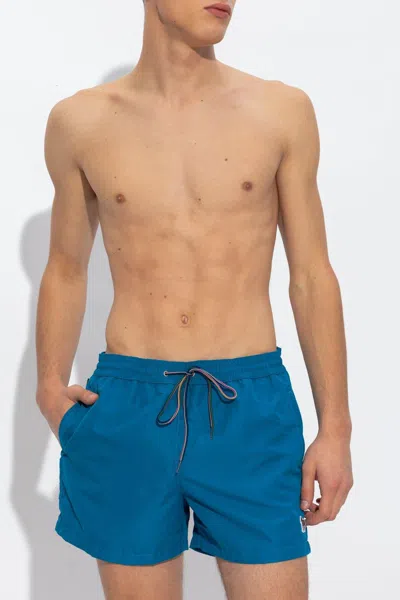 Shop Paul Smith Swimming Shorts With Patch In Blue