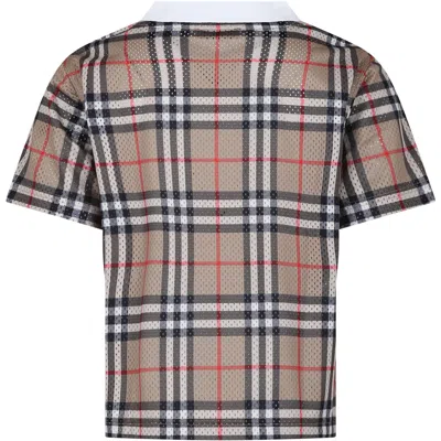 Shop Burberry Beige T-shirt For Boy With Iconic Vintage Check