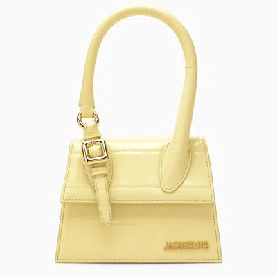 Shop Jacquemus Le Chiquito Moyen Boucle Light Yellow Embossed Leather Bag