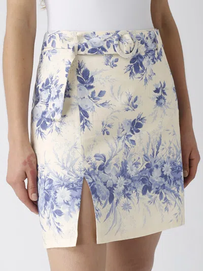 Shop Twinset Linen Skirt In Avorio-azzurro