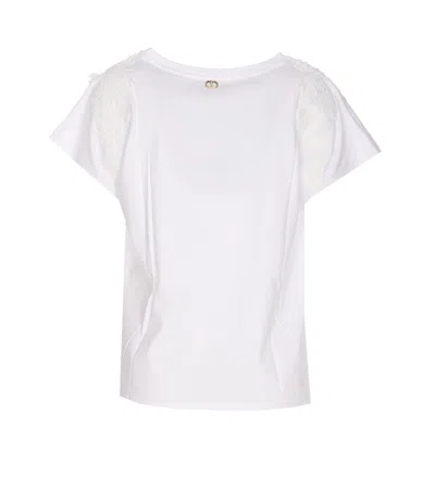 Shop Twinset T-shirt With Lace Details In Bianco Ottico