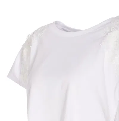 Shop Twinset T-shirt With Lace Details In Bianco Ottico