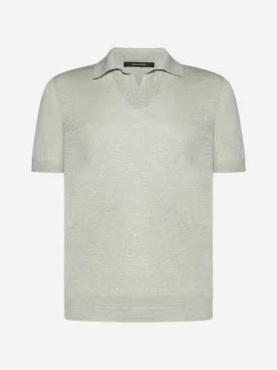 Shop Tagliatore Linen And Cotton Polo Shirt In Green