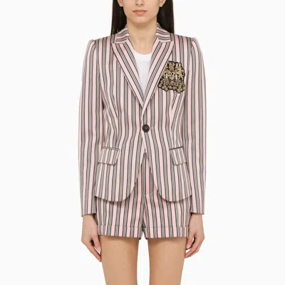 Shop Dsquared2 Pink\/blue Striped Single-breasted Jacket In Cotton Blend In F