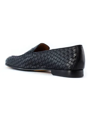 Shop Doucal's Black Leather Penny Loafers Doucals In Blue