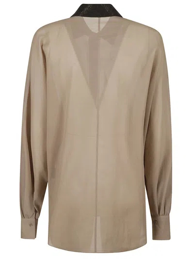 Shop Brunello Cucinelli Embellished Collar Shirt In Cofee