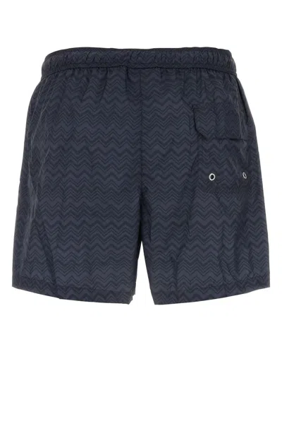Shop Missoni Printed Polyester Swimming Shorts In Navy Blue