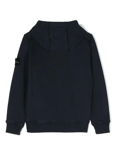 Shop Stone Island Junior Blue Hoodie With Side Patch Logo In Cotton Boy