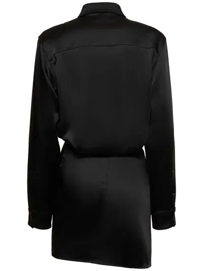 Shop Off-white Black Twisted Satin-finish Shirt Dress