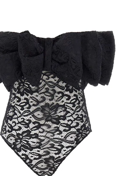 Shop Rotate Birger Christensen Lace Bow Bodysuit In Black