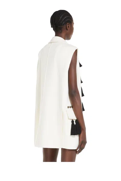 Max Mara Waistcoat With Tassel Embellishments And Notched Lapel In White