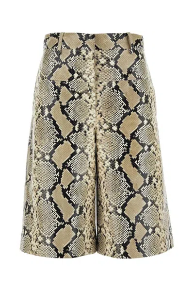 Jil Sander Python-effect Leather Bermuda Shorts In Beige