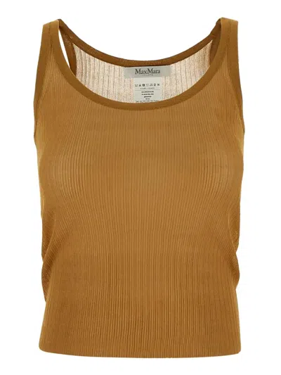 Shop Max Mara Silk Tank Top In Leather Brown