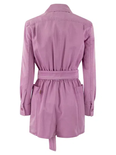 Shop Max Mara Belted Long-sleeved Jumpsuit In Lilac