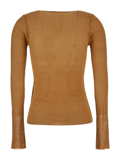 Shop Max Mara Pleated Top In Leather Brown