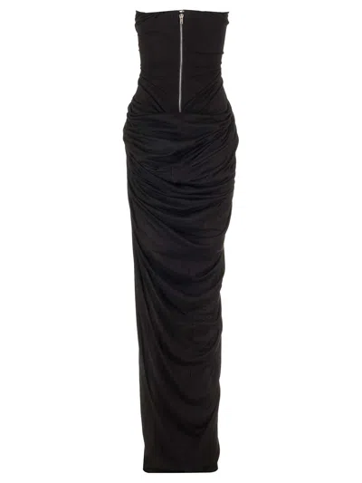 Shop Rick Owens Long Draped Bustier Dress In Black