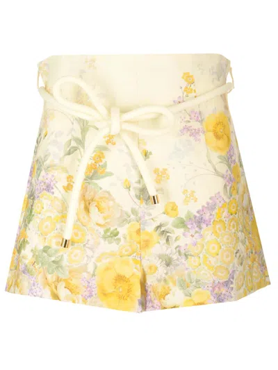 Shop Zimmermann Harmony Shorts With Floral Print In Yellow