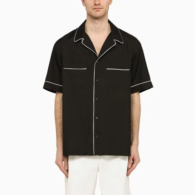 Shop Valentino Black Silk Bowling Shirt