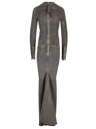Shop Rick Owens Long Dress In Stretch Denim In Grey
