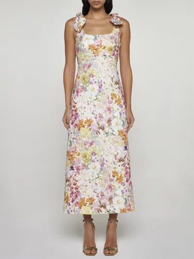 Shop Zimmermann Harmony Print Linen Midi Dress In Multicolour