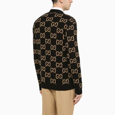 Shop Gucci Black Wool Cardigan With Logo
