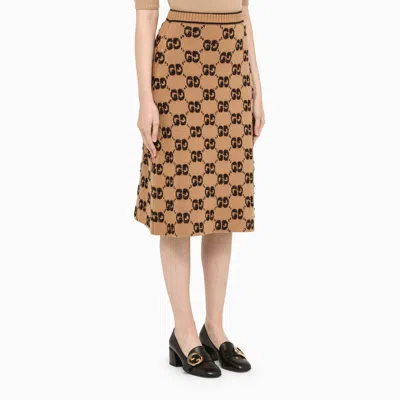 Shop Gucci Camel Skirt In Wool Knit