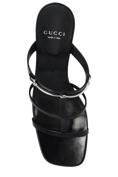 Shop Gucci Slim Horsebit Slide Sandals In Black