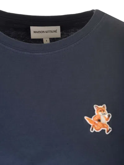 Shop Maison Kitsuné Blue T-shirt With Speedy Fox Patch