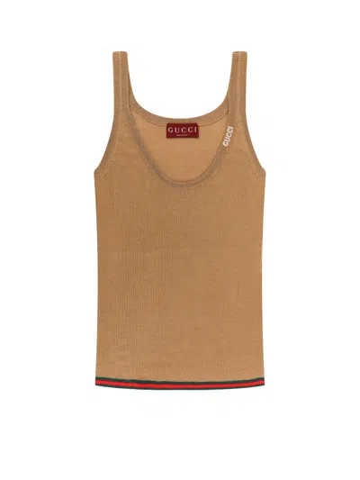 Shop Gucci Tank Top In Beige