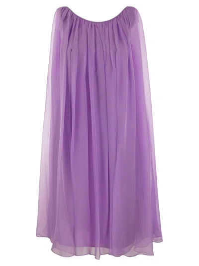 Shop Max Mara Tulle Crewneck Sleeveless Dress In Purple