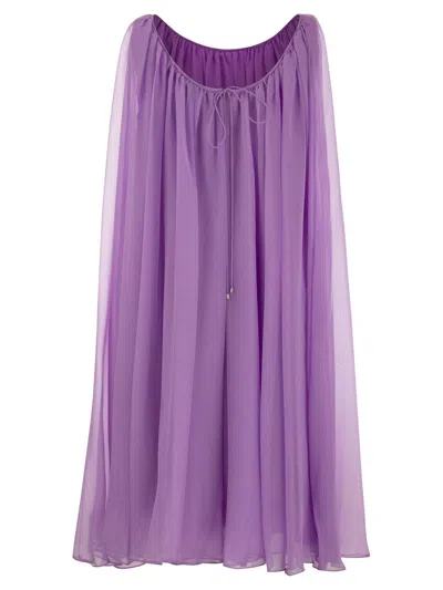 Shop Max Mara Tulle Crewneck Sleeveless Dress In Purple