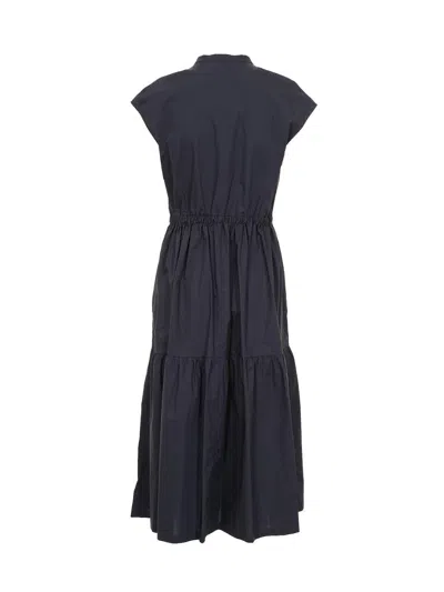 Shop Woolrich Button Detailed Drawstring-waist Ruched Dress In Blue
