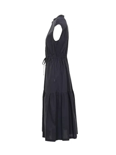 Shop Woolrich Button Detailed Drawstring-waist Ruched Dress In Blue