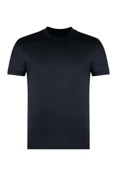 Shop Emporio Armani Blend Cotton Crewneck T-shirt In Blue