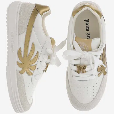Shop Palm Angels Palm Beach University Sneakers In White/gold