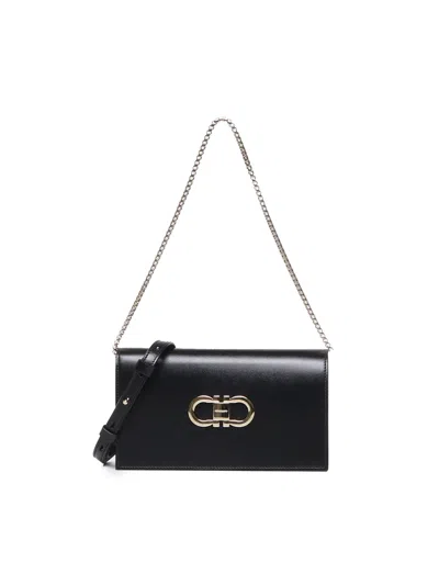 Shop Ferragamo Shoulder Bag With Gancini Shoulder Strap In Black