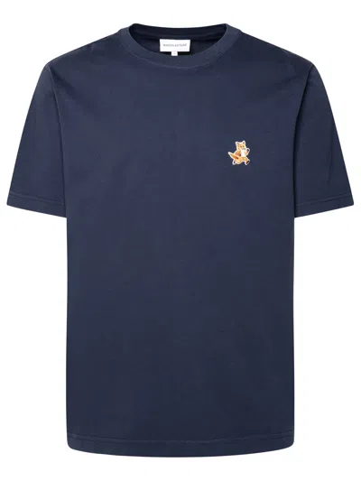 Shop Maison Kitsuné Navy Cotton T-shirt In Ink Blue