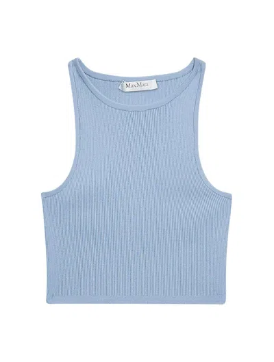 Shop Max Mara Ribbed Tank Cropped Top In Clear Blue