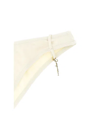 Jacquemus Logo Charm Low-rise Bikini Bottoms In Beige
