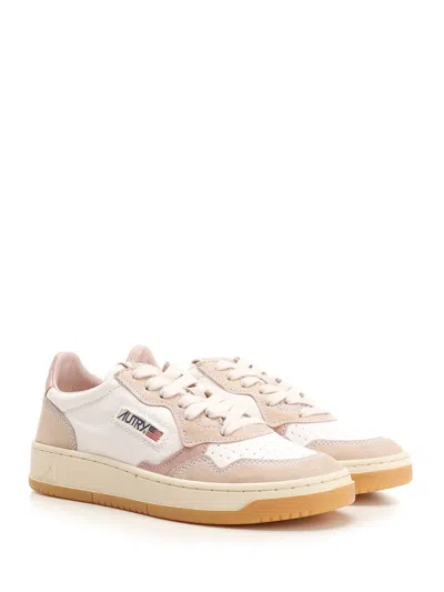 Shop Autry Medalist Sneakers In Leather And Canvas In Wht/pow