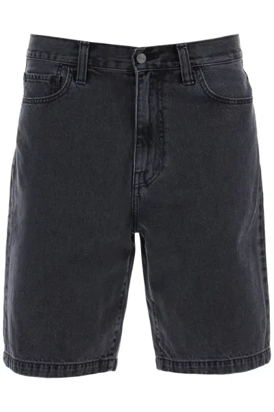 Shop Carhartt Landon Denim Shorts In Black Heavy Stone Wash
