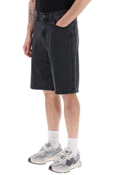 Shop Carhartt Landon Denim Shorts In Black Heavy Stone Wash