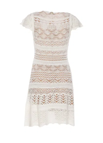 Shop Twinset Lace Effect Mini Knit Dress In Neve